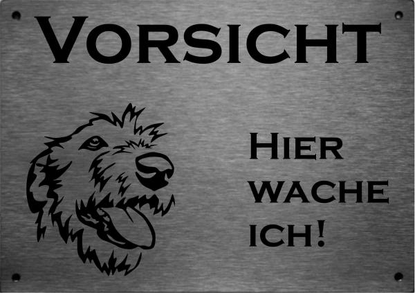 Edelstahl Warnschild Irischer Wolfshund VORSICHT Hier wache ich!